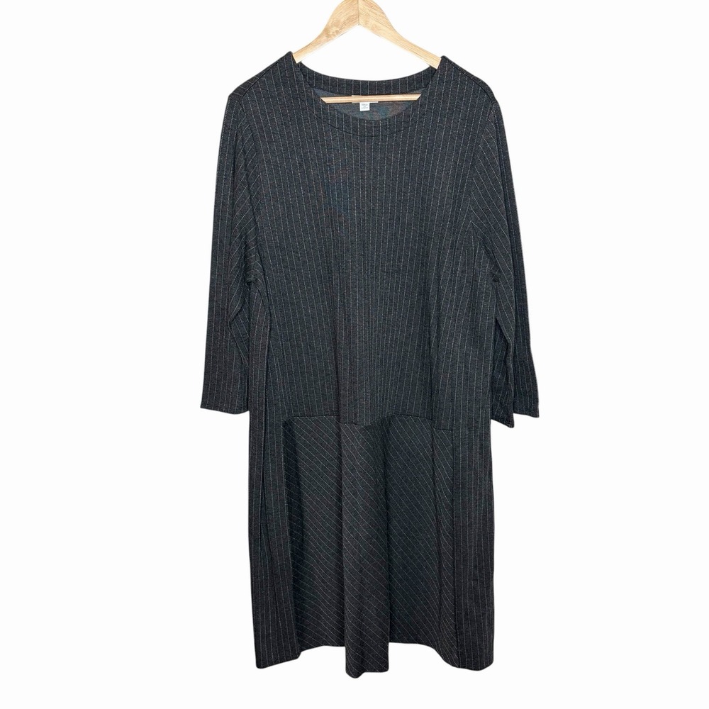 J Jill Ponte Knit Pinstripe Midi Dress Charcoal Women Size 2X Long Sleeve Career